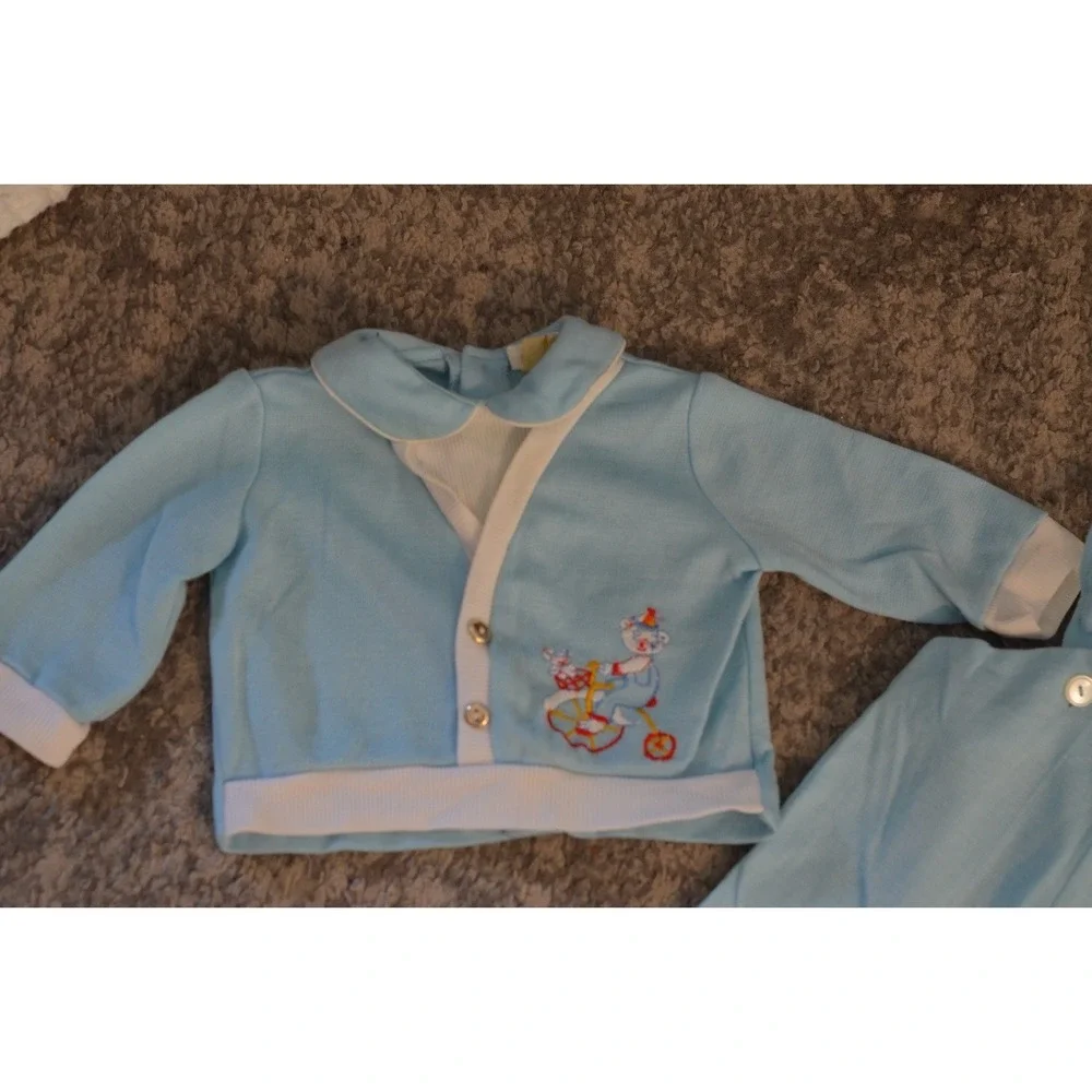 Tiny Tots Original Vintage Infant Clothing Size 3-6 Blue Overalls & Sweater 2pc